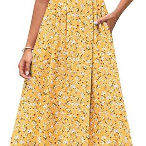 Womens 2025 Summer Spaghetti Strap Floral Maxi Dress with Pockets Smocked Flowy